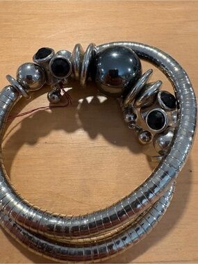 Chunky Silver-Tone Statement Necklace with Black Accents